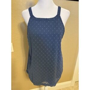 Lascana High Neck Smokey Blue Swiss Dot Texture Sleeveless Top, Large, NWT